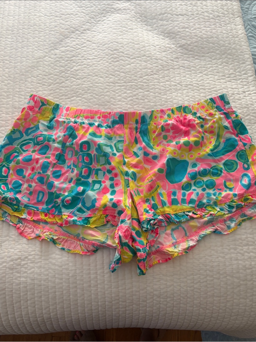 Lilly Pulitzer Neon Pink Teal Yellow Printed Athletic Shorts